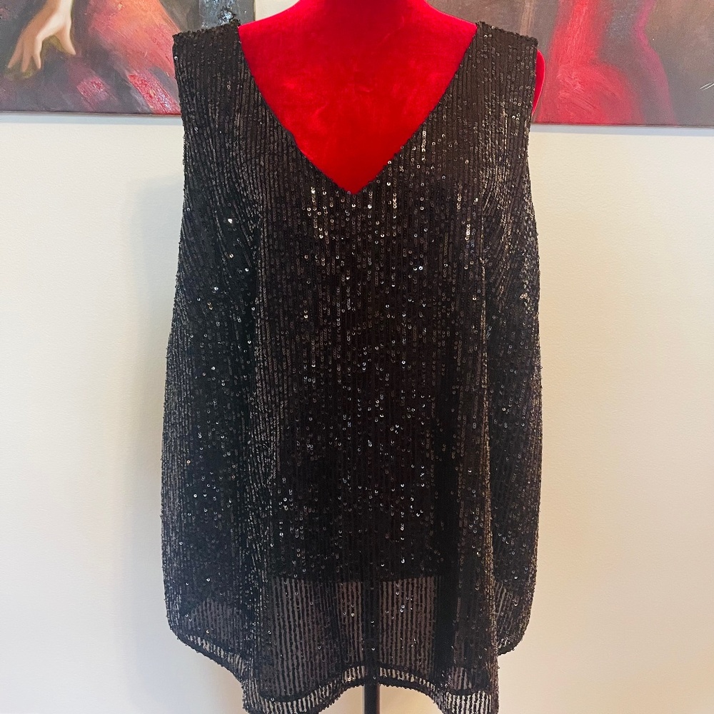 NWT LOFT Plus Size Black Sequin Camisole Shell